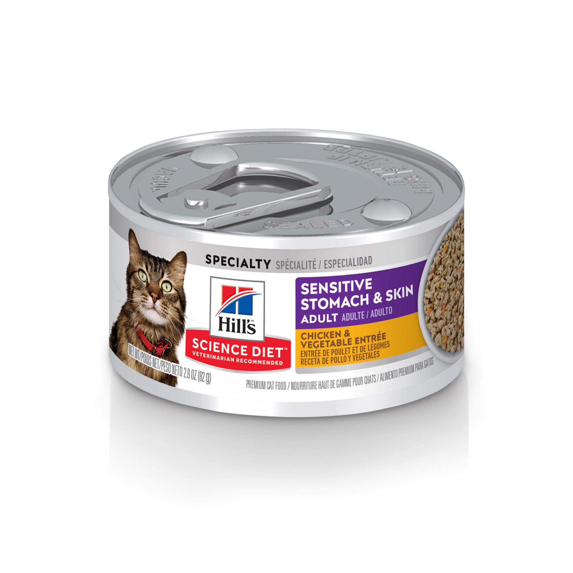Hill's Science Diet wet cat food can for sensitive stomachs in adults