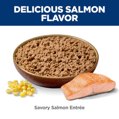 Hill's Science Diet soft-texture salmon cat food emphasizing texture and flavor
