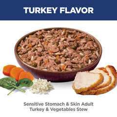 Hill's Science Diet turkey-vegetables-stew close-up shows appetizing texture for adults