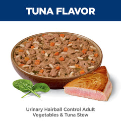 Cat enjoying Hill's Science Diet Urinary Hairball Control wet food from bowl.
