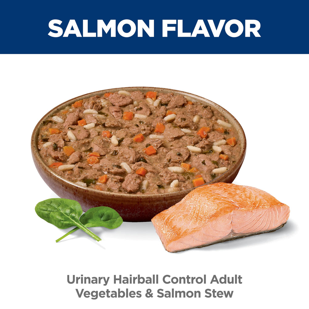 Hill's Science Diet Urinary Hairball Wet Cat Food Salmon-Vegetables Stew serving bowl