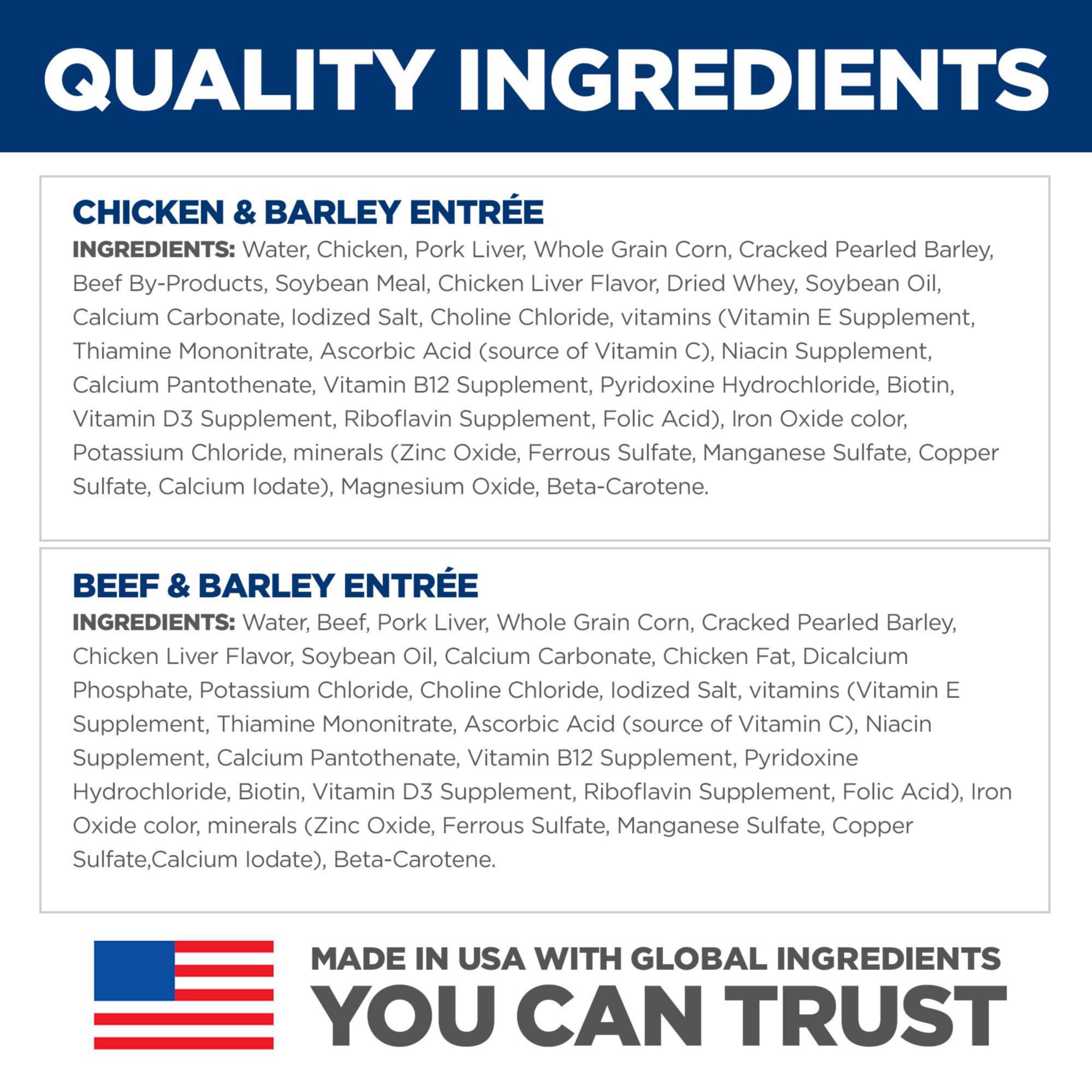 Hill's Science Diet wet dog food bowl serving, featuring chicken and beef flavors.