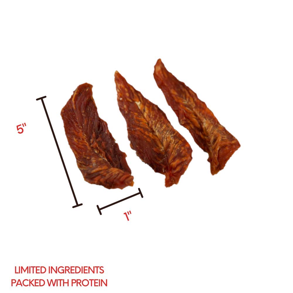 Hillside Farms air-dried chicken jerky closeup highlighting natural texture.
