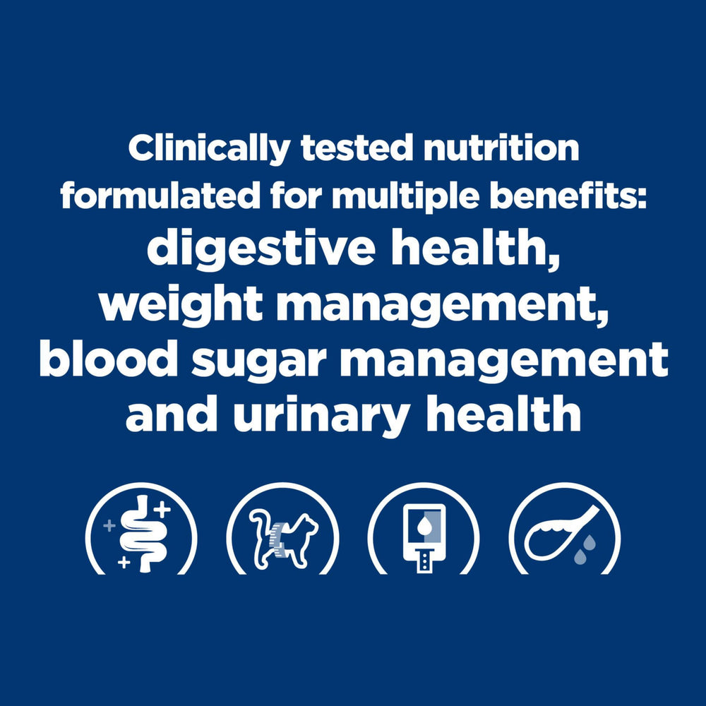 Hill's Prescription Diet w/d multi-benefit bag label highlighting urinary and glucose support.