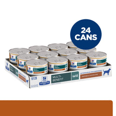 Hill's WD Multibenefit dog stew bowl shows fiber-rich meal for multi-condition support