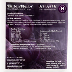 Hilton Herbs Bye Bye Fly Garlic Granules being added to horse feed for digestion support.