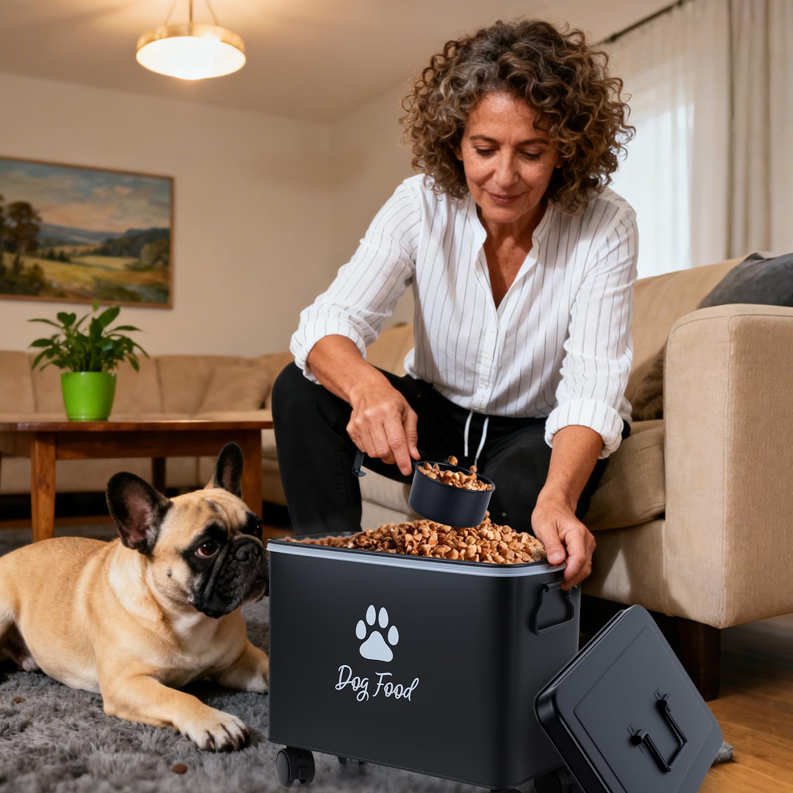 Himake black metal storage bin with durable finish for pet food