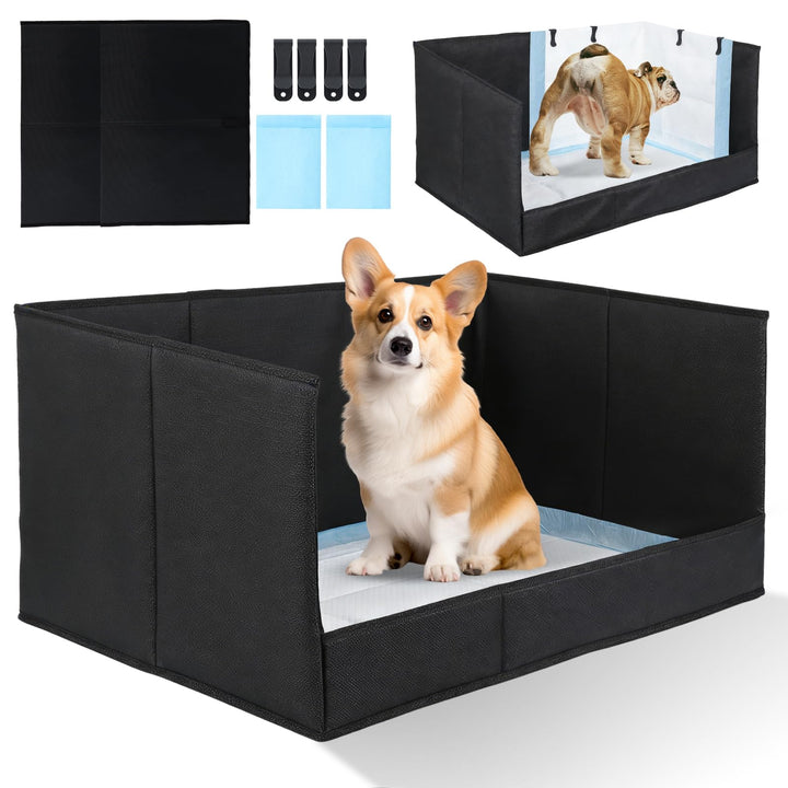 Himake dog litter box with high walls contains mess during playtime