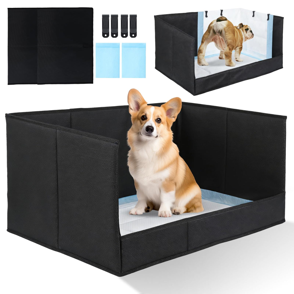 Himake dog litter box with high walls contains mess during playtime