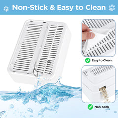 Himake durable, easy-clean plastic withstands daily pet use and cleaning.