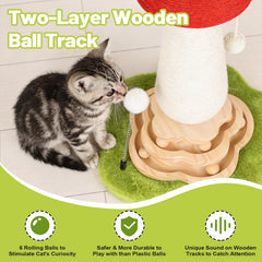 Himake mushroom cat scratch post with moving balls for engagement.