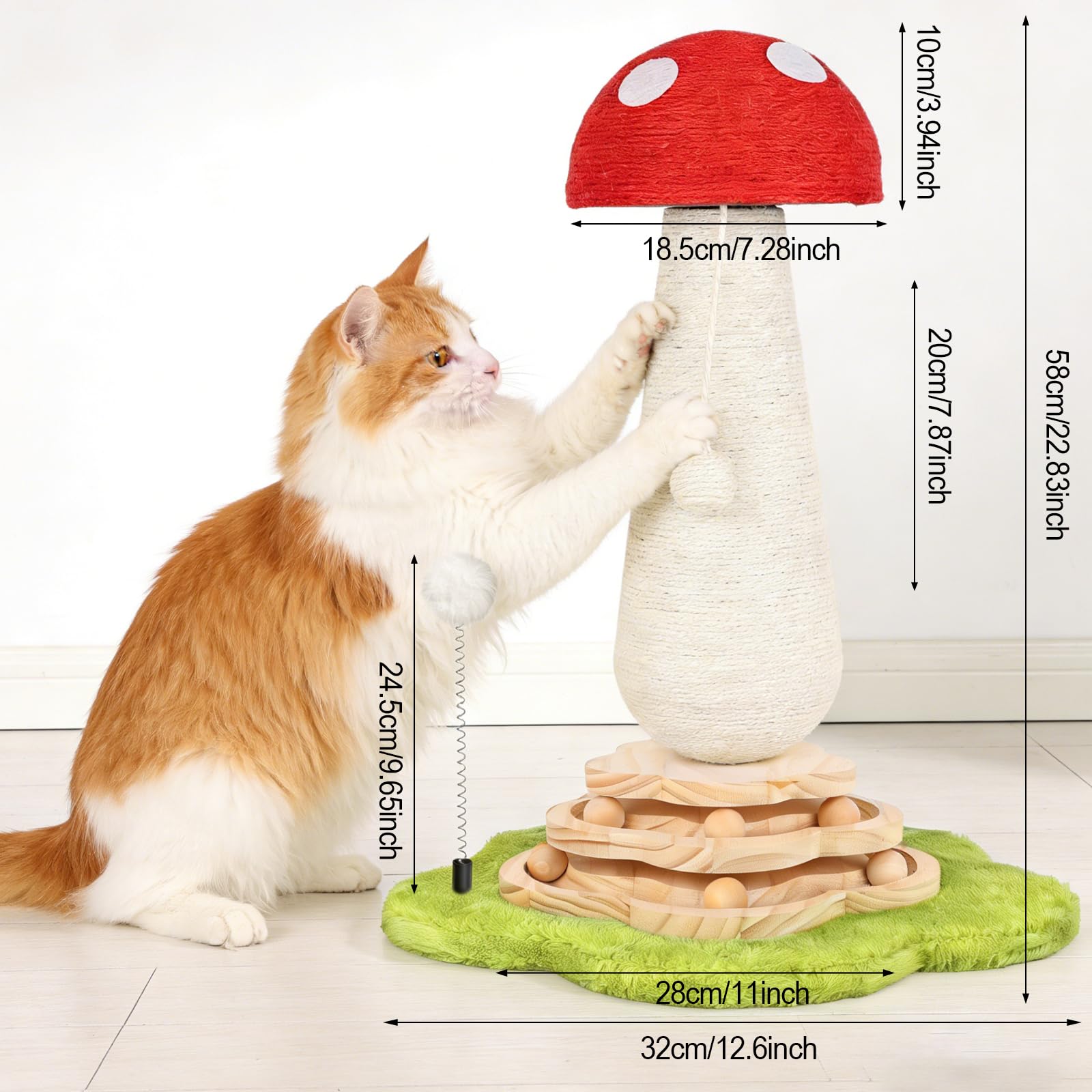 Himake mushroom cat scratch post two-layer track for active play.