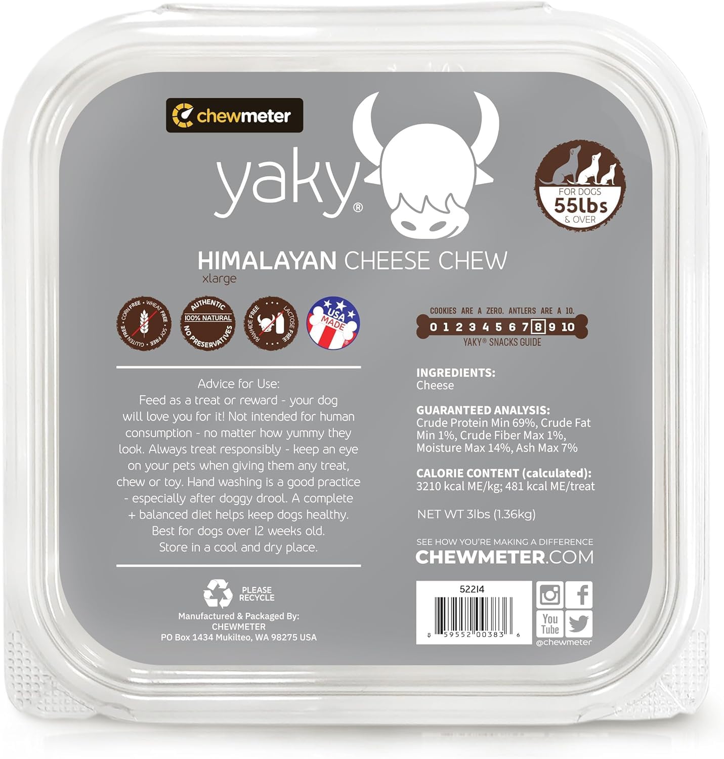 XLarge size Chewmeter Yaky Himalayan Cheese Chews designed for large dogs 55+ lbs.