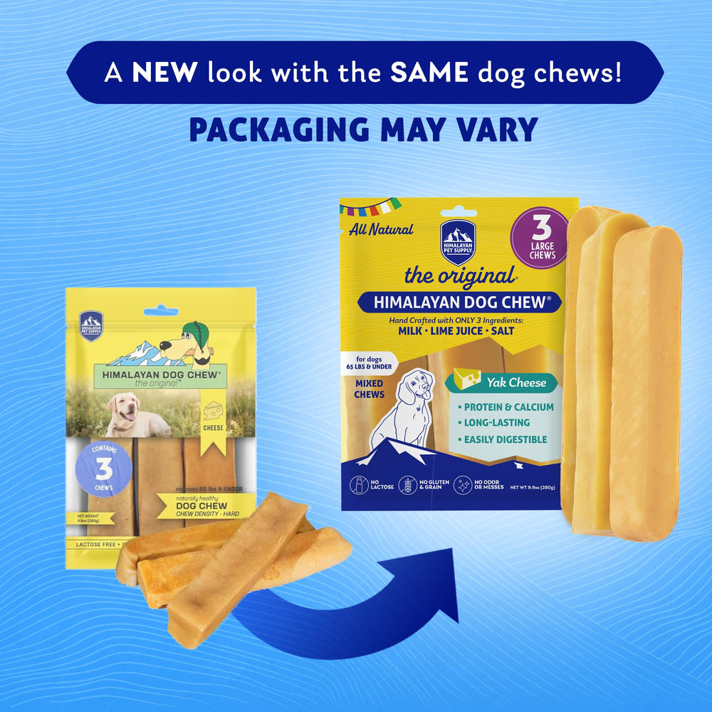 Three-piece pack of Himalayan Dog Chew ready to serve