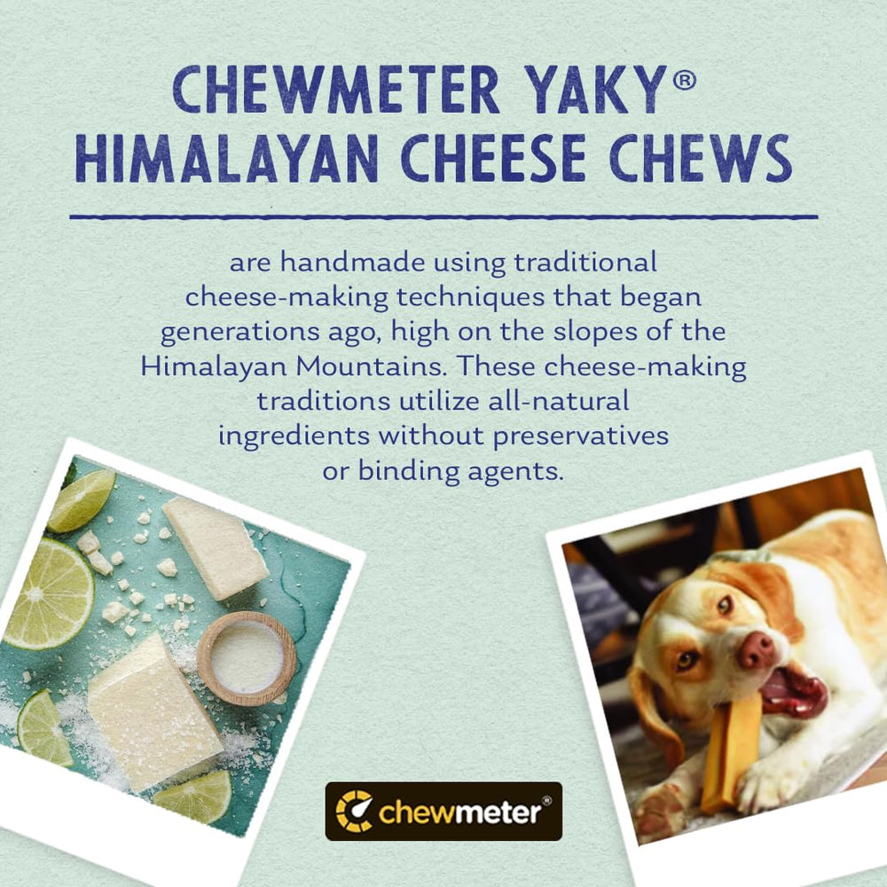 Himalayan Dog Chew Yaky Cheese long-lasting chew illustrates extended chew time.