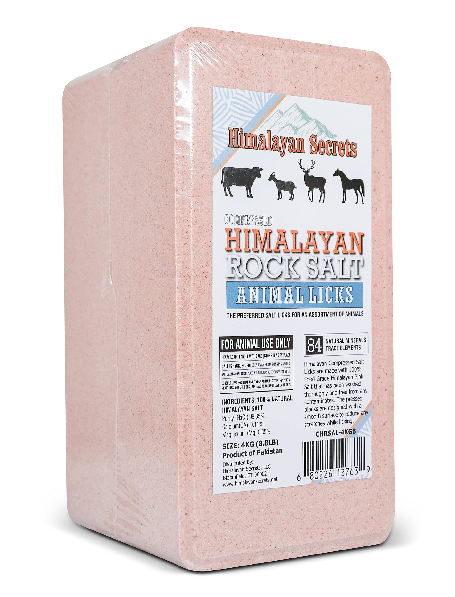 Himalayan Secrets pink salt block for deer licking in pasture, supports steady mineral intake.