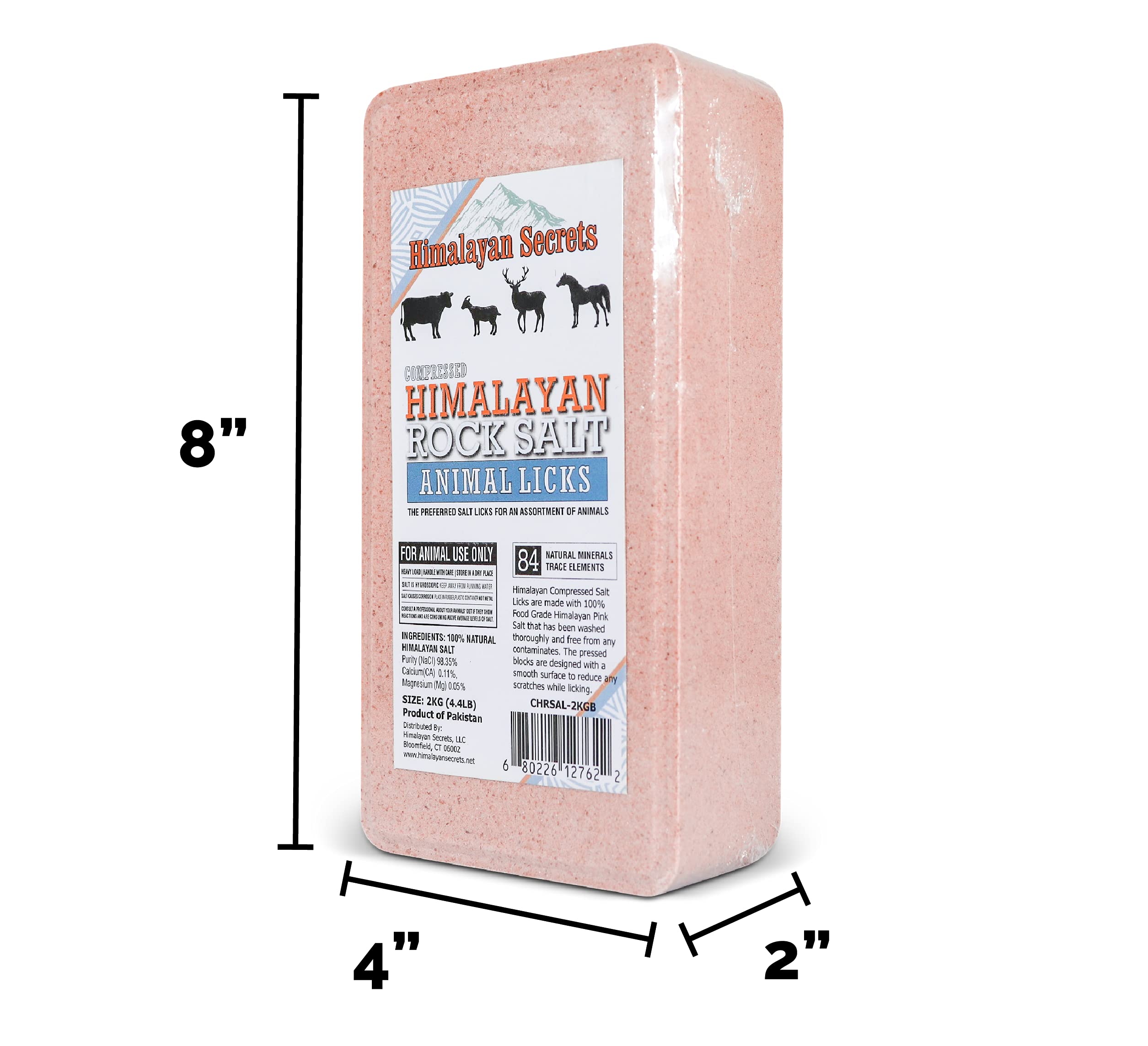Himalayan Secrets pink salt block for goats offers safe, long-lasting licking surface.