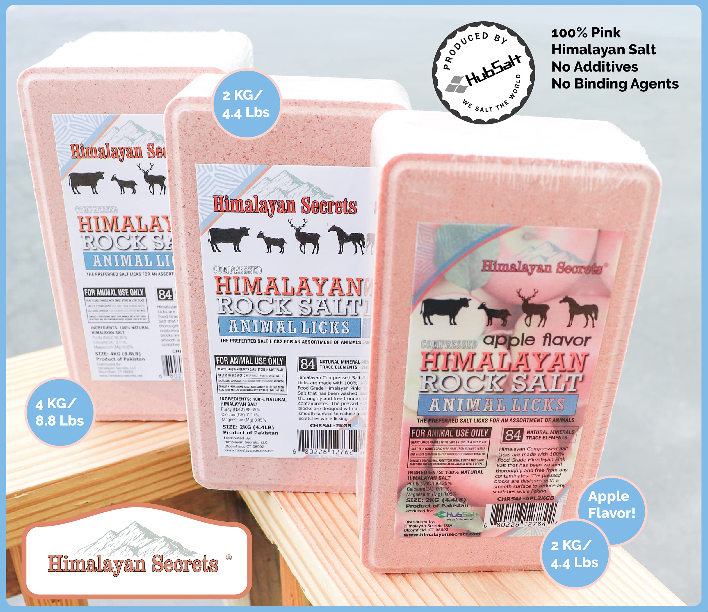 Himalayan Secrets pink salt block for horses outdoors, promotes hydration and balanced minerals.