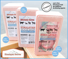 Himalayan Secrets pink salt block for horses, promotes hydration and mineral balance.