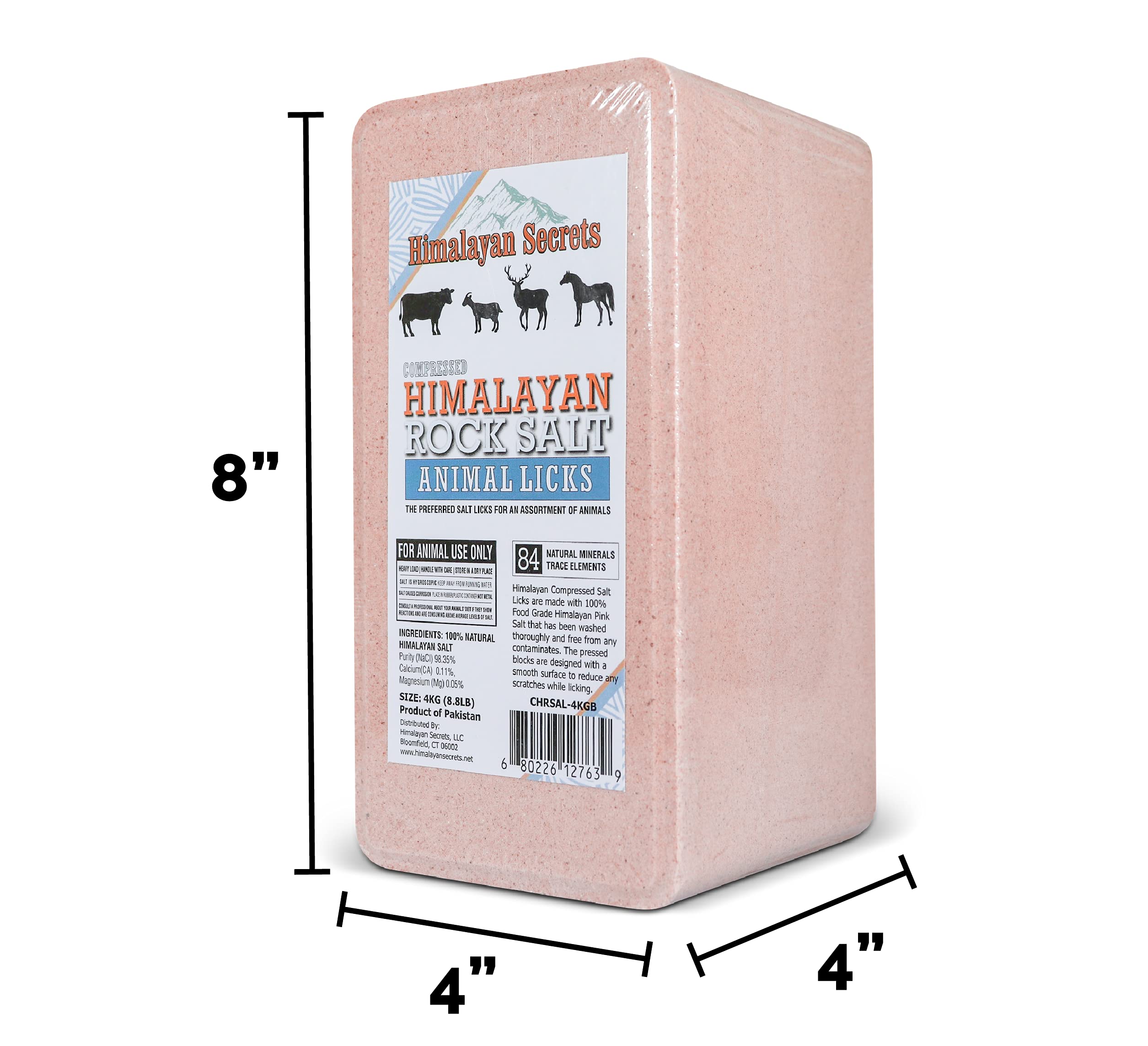 Himalayan Secrets salt block for livestock with safe, smooth edges for gentle licking.