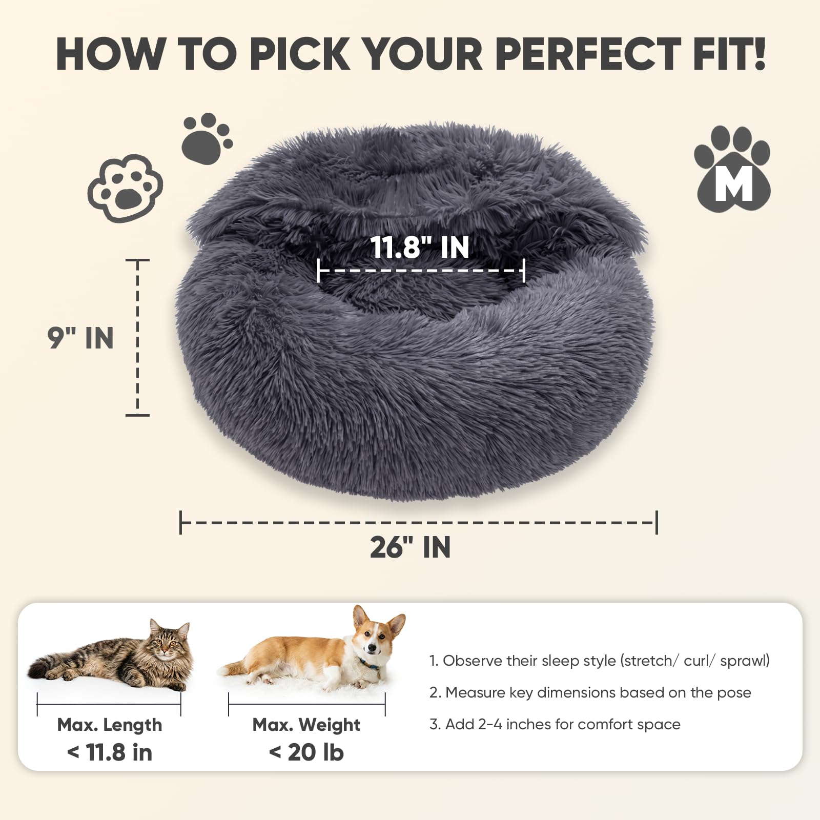 Himax round donut bed promotes calm lounging for pets.