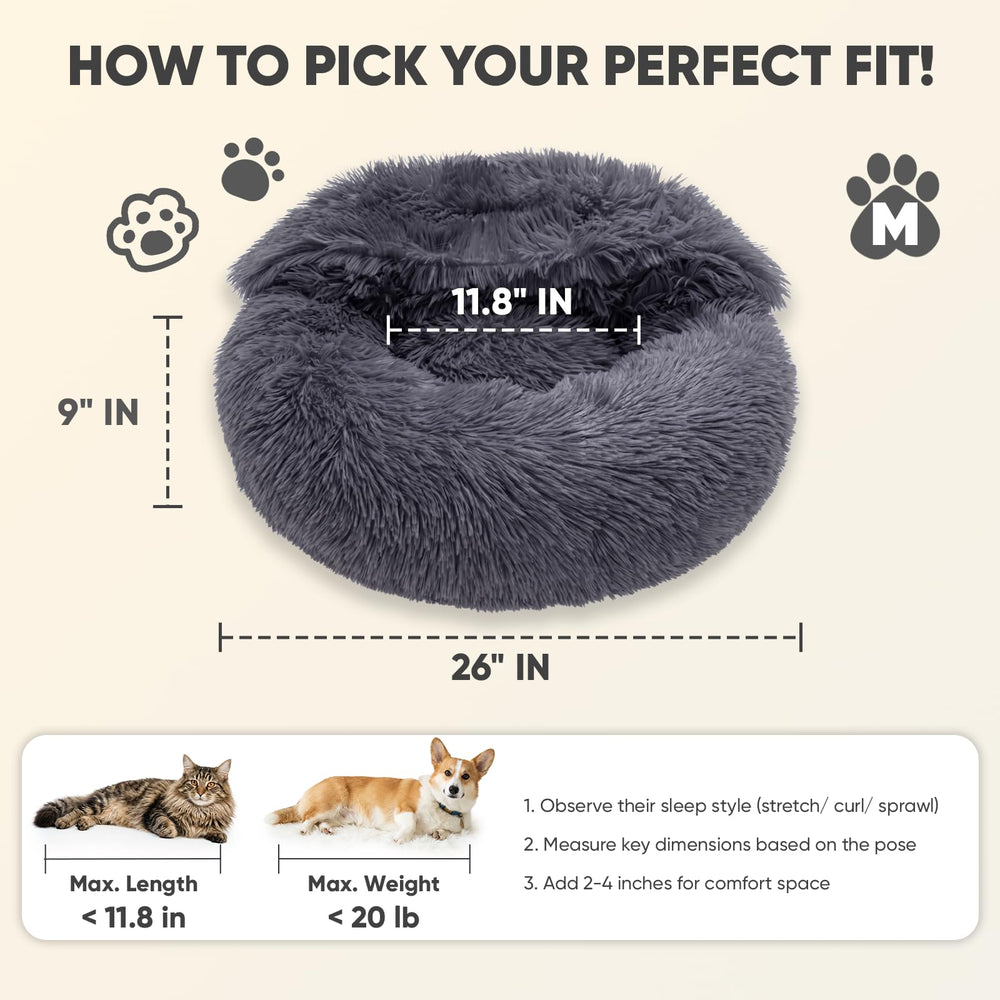 Himax round donut bed promotes calm lounging for pets.
