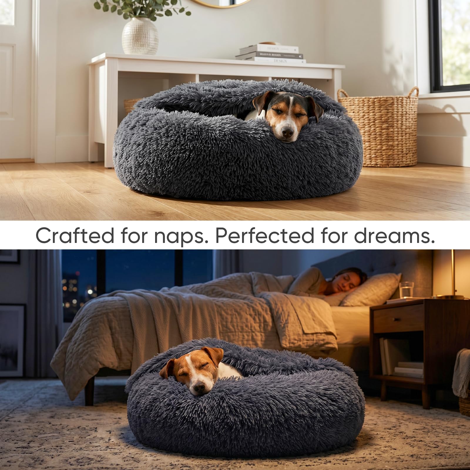 Himax donut bed with oversized blanket for versatile use and extra warmth.