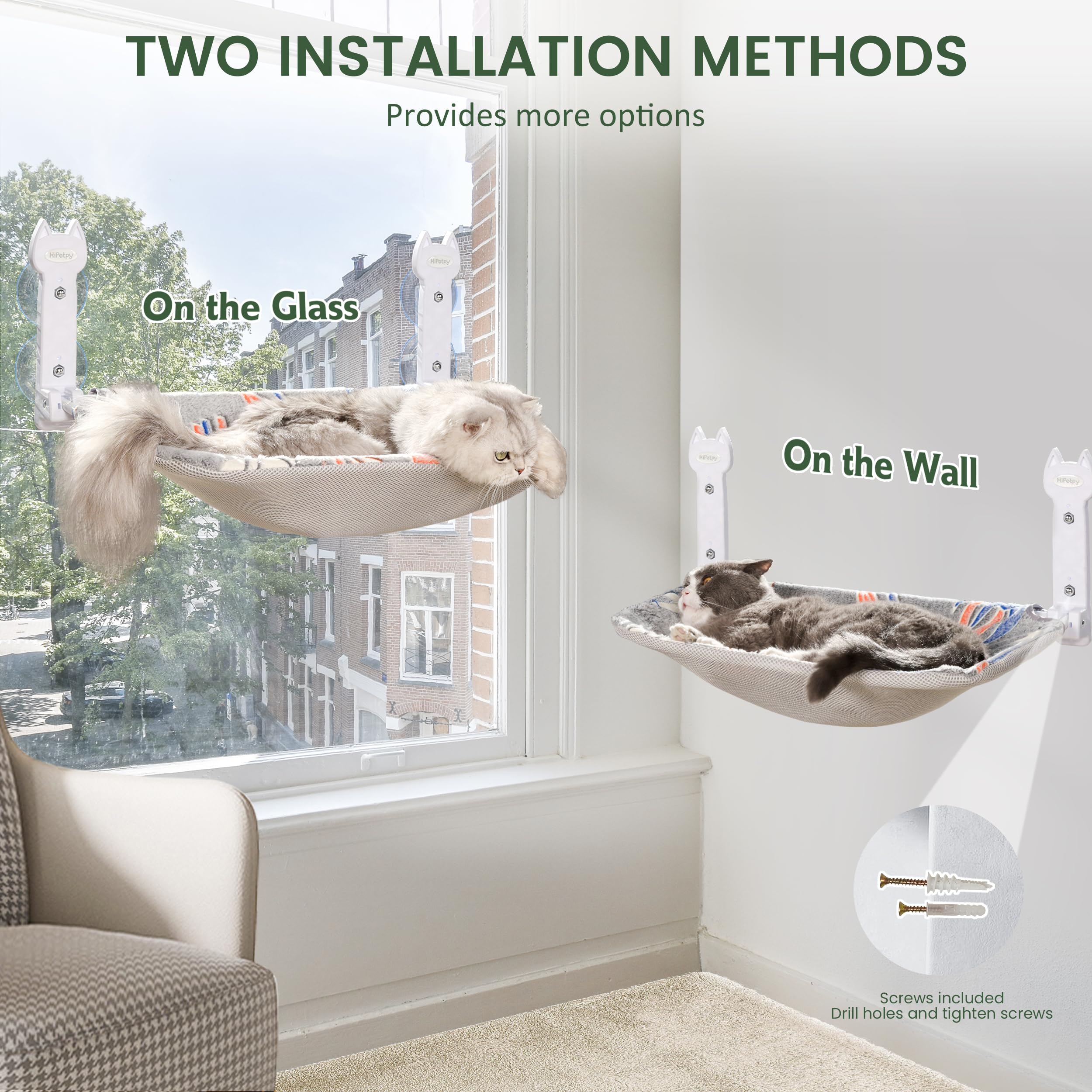 HiPetpy Cat Window Perch cordless suction cups enable tool-free setup