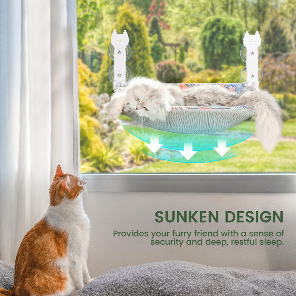 HiPetpy Cat Window Perch sunken design supports curling naps securely