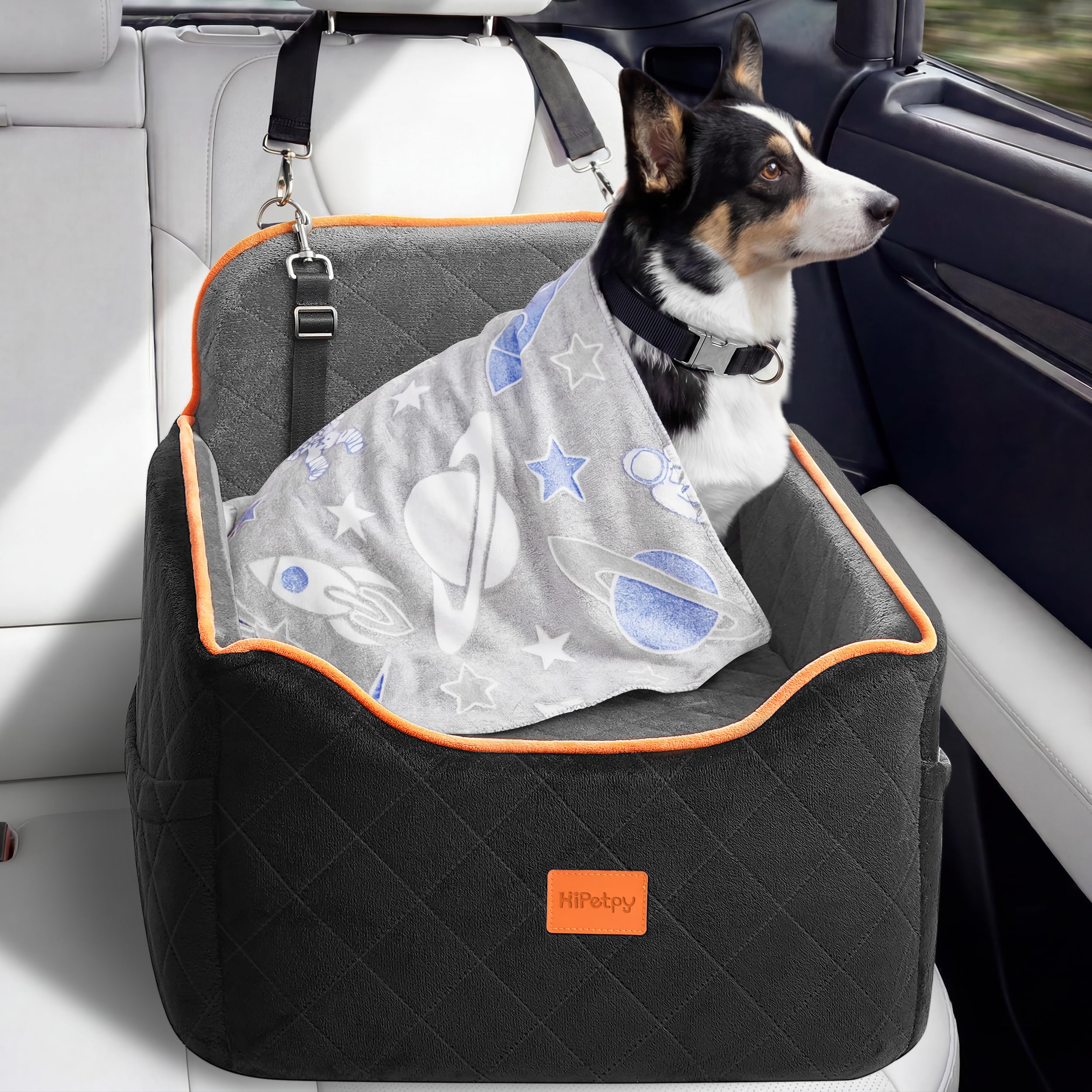 HiPetpy dog car seat with safety leash keeps small pets secure during travel.