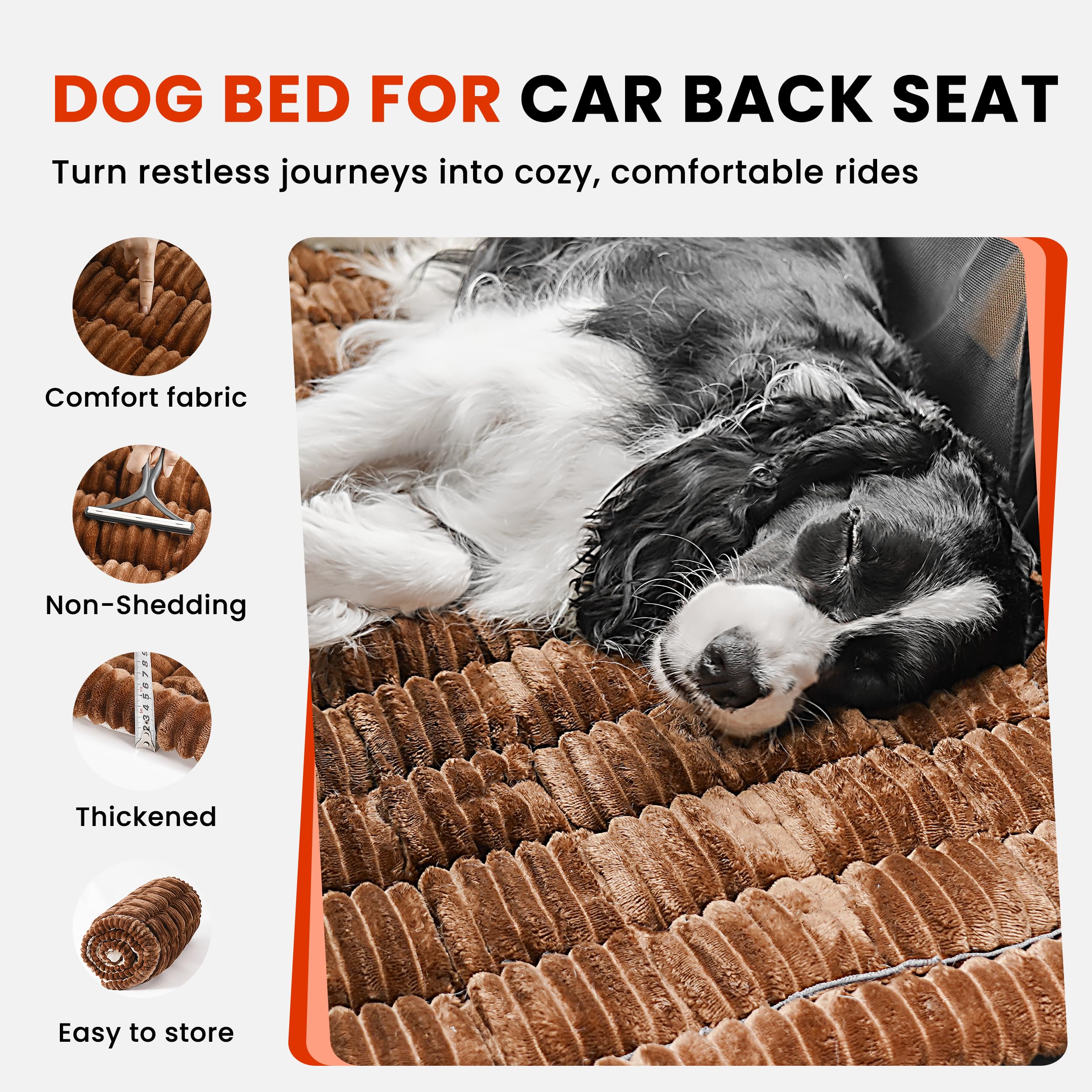 HiPetpy backseat bed mat features soft flannel surface for cozy travel.