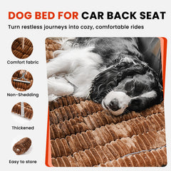 HiPetpy backseat bed mat features soft flannel surface for cozy travel.