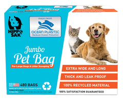 Hippo Sak extra-large poop bags with dispenser for convenient cleanup on walks.