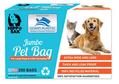 Hippo Sak extra-large poop bags with dispenser for mess-free pickups after walks.