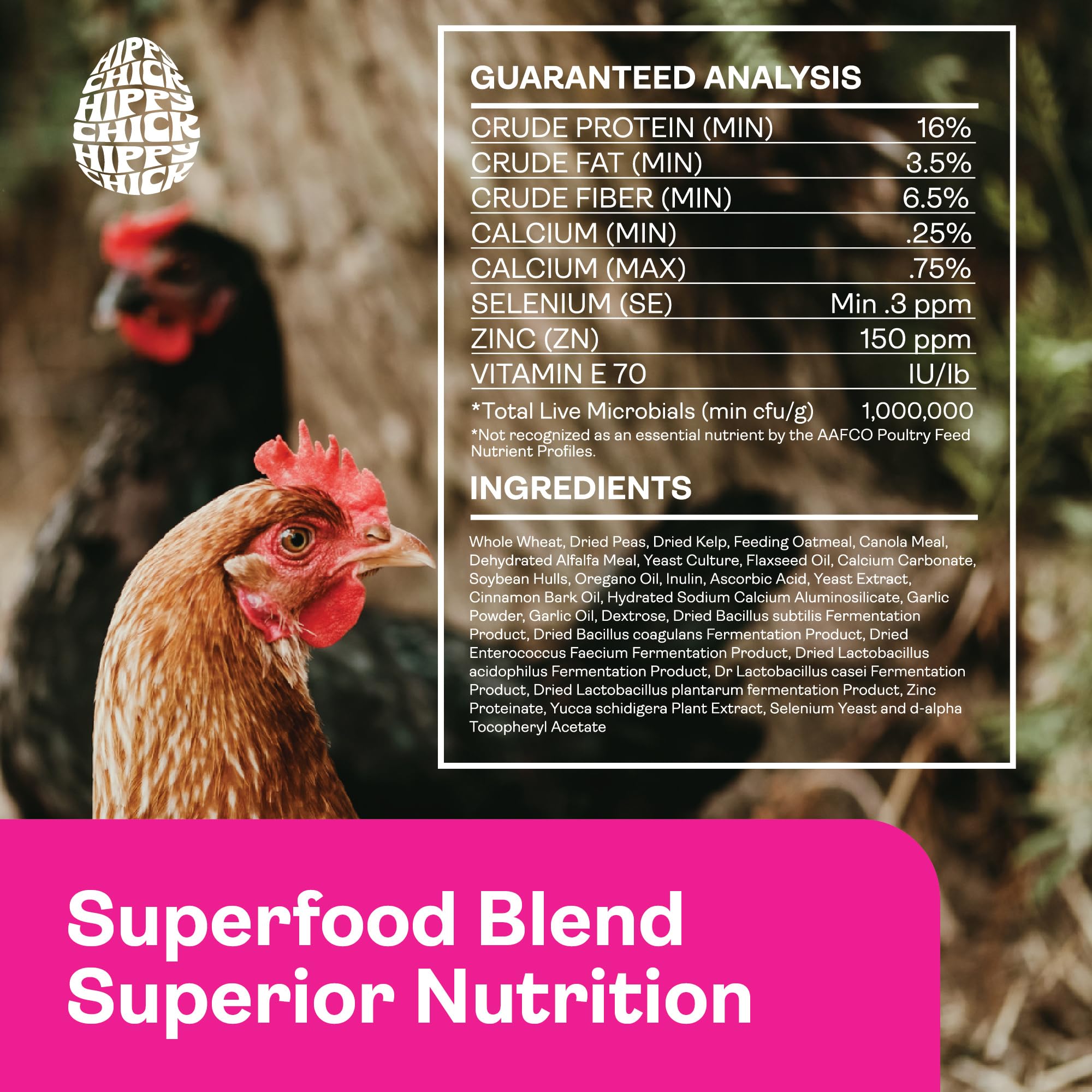 Hippy Chick egg production vitamins to support energy and feather health.