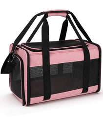 Hipubby soft-sided carrier front view showing roomy interior for pets up to 16 lbs.