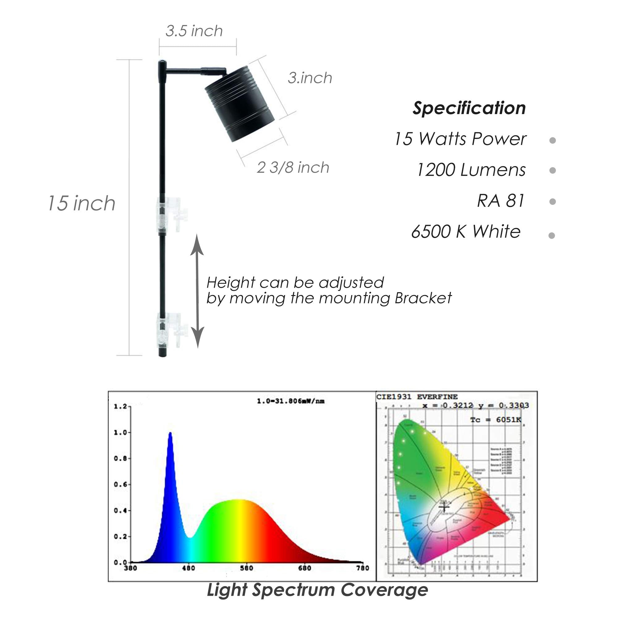Hiro Aquatics LED light with 360-degree adjustable mount for flexible maintenance.