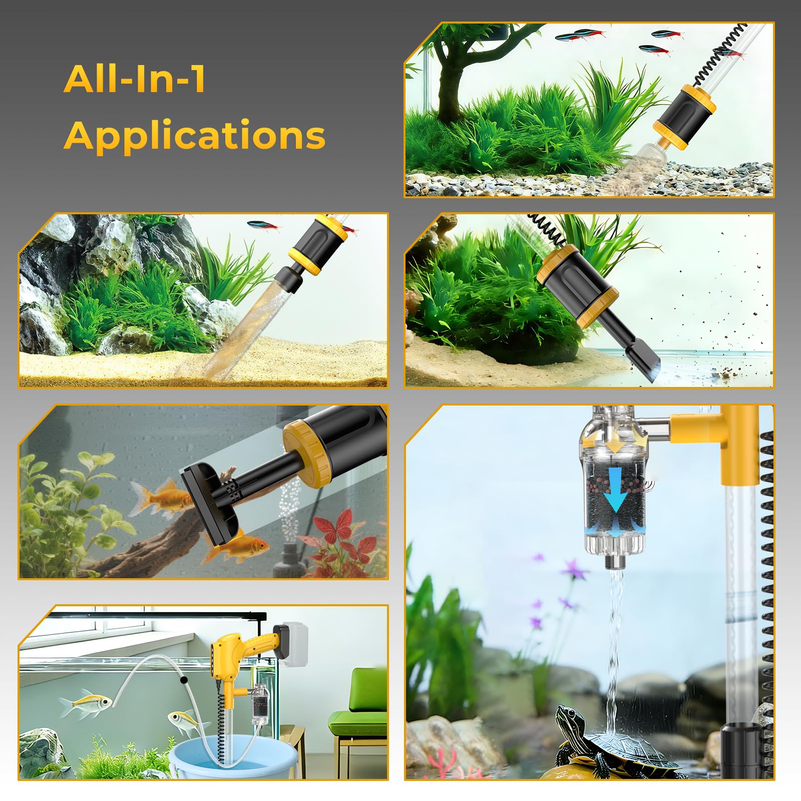 HiTauing multi-stage filtration helps keep tank water clear by trapping debris