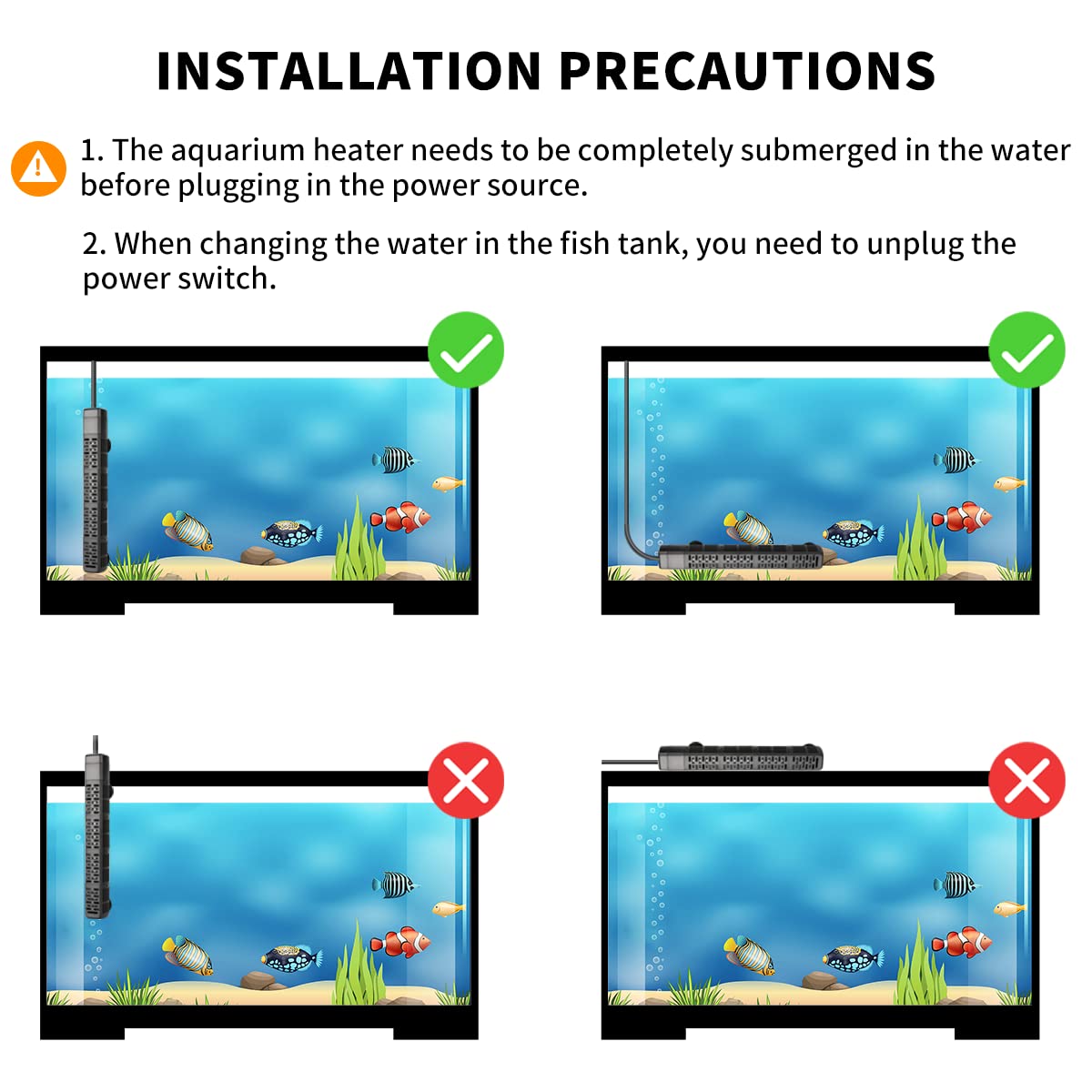 HiTauing heater auto shutoff protects fish when water dries.