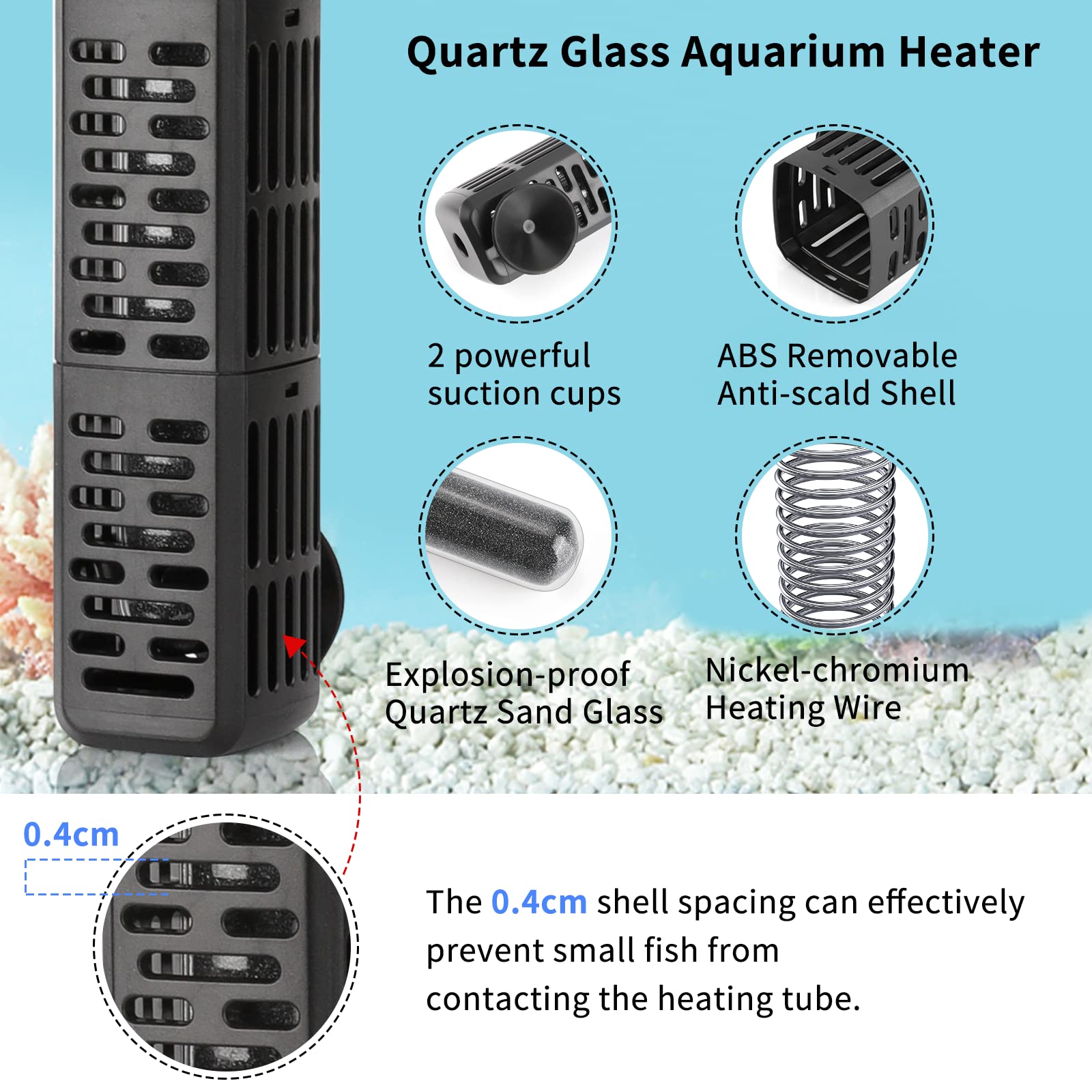 HiTauing aquarium heater water sensor prevents overheating and dry-running for safer setups.