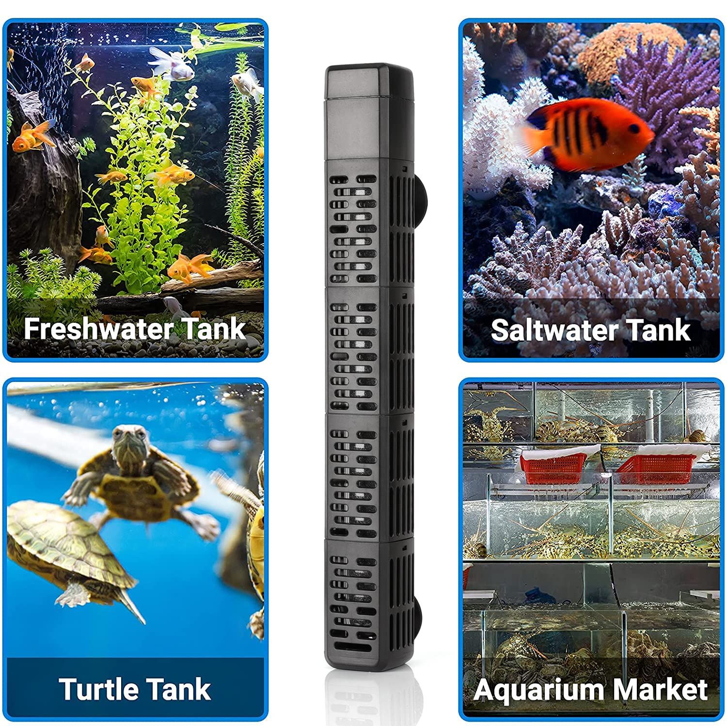 HiTauing aquarium heater compatible with freshwater and saltwater setups.