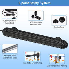 HiTauing submersible heater attached by two secure suction cups.