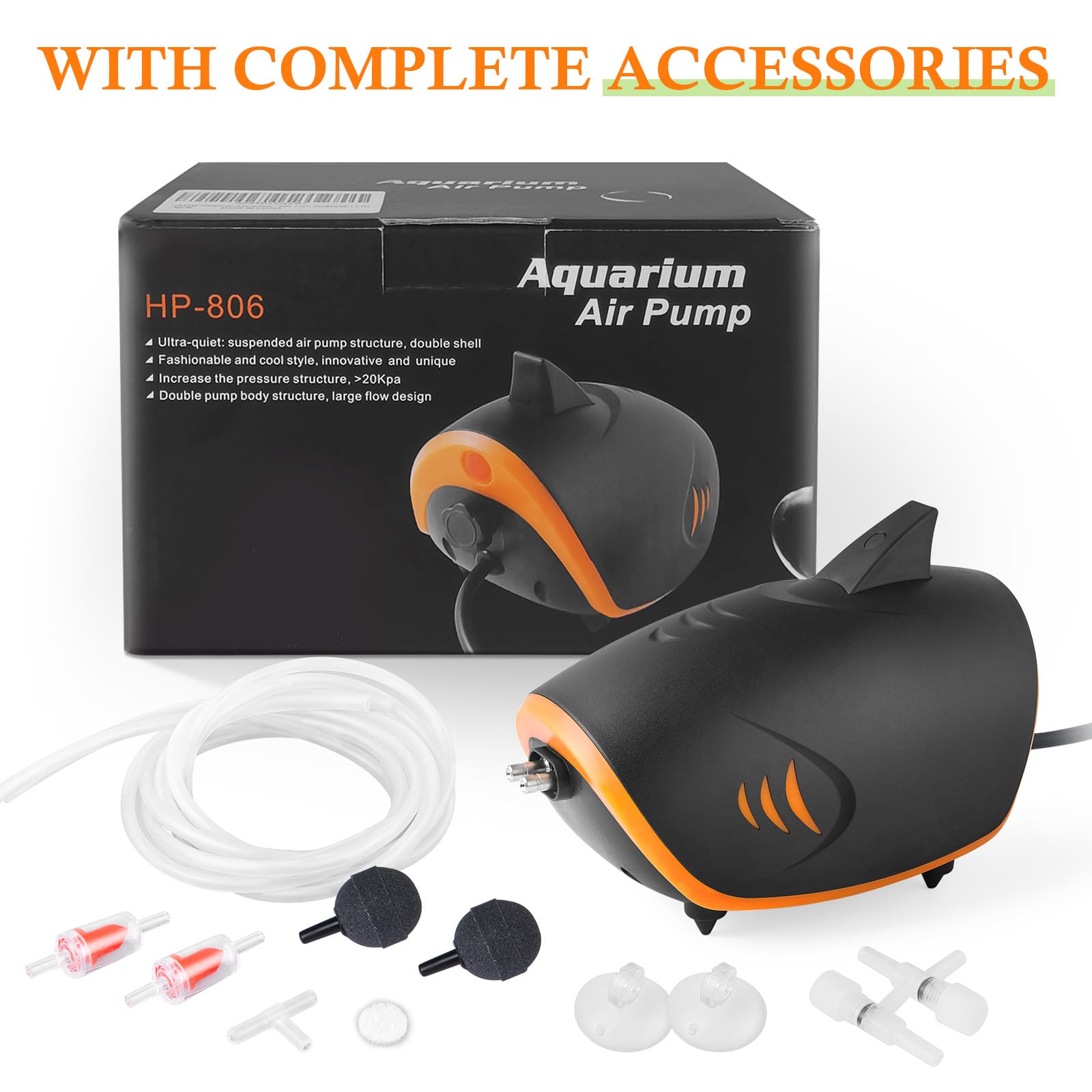 Hitop accessories in box: tubes, stones, valves, and connectors for quick setup