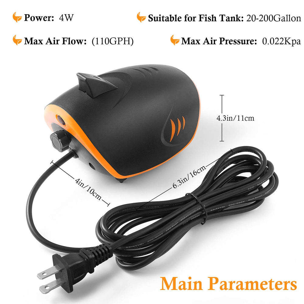 HITOP 4W air pump delivers up to 110 GPH for reliable tank aeration.