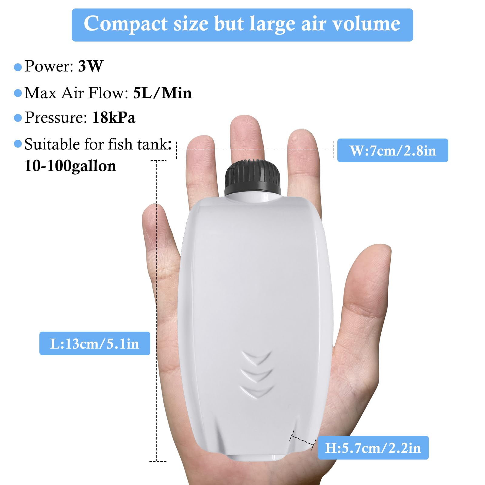 Hitop 3W compact air pump suitable for mid-size tanks.