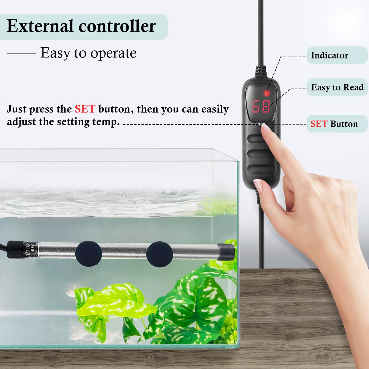 HITOP heater with suction cups and cable for secure installation.