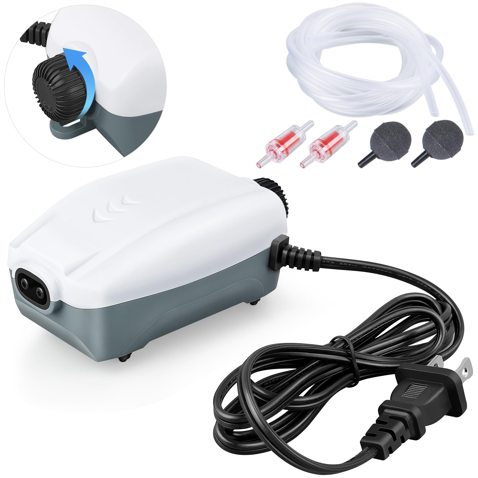 Hitop dual-outlet air pump delivers even aeration in the aquarium.