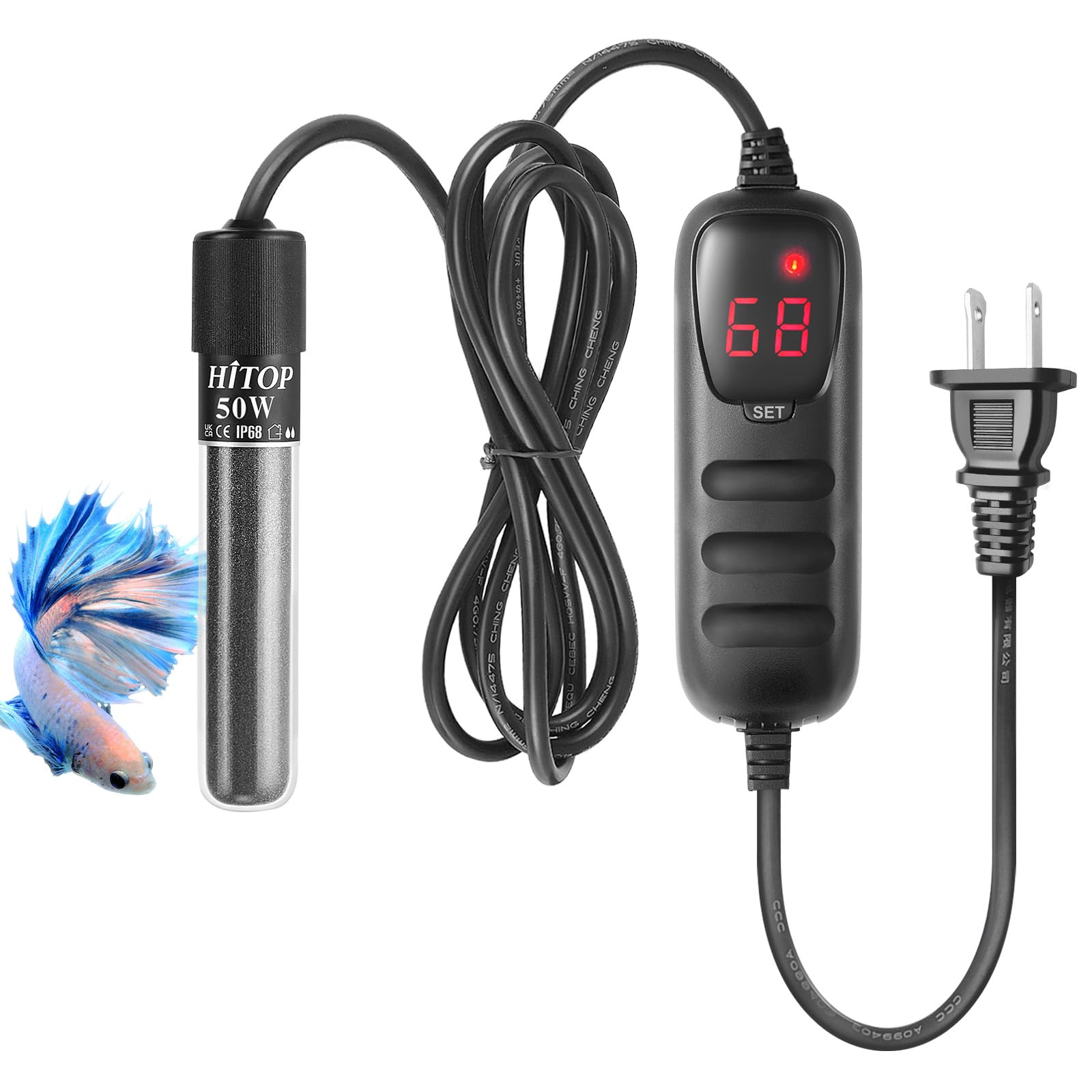 HITOP Mini 50W heater with digital controller, front view for precise temperature control