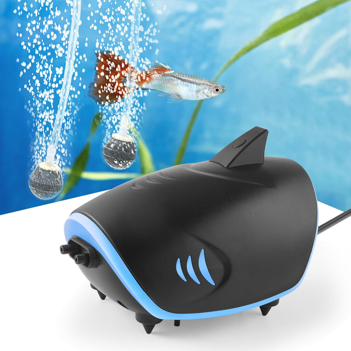 Hitop shark air pump front view showing compact, quiet aeration