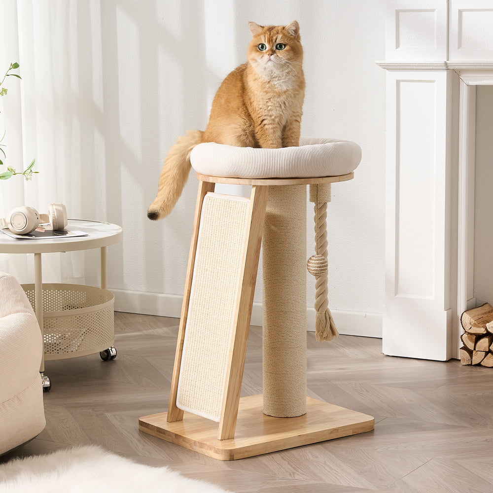 HITTITE cat tree scratch posts wrapped in cotton rope protect furniture from claws.
